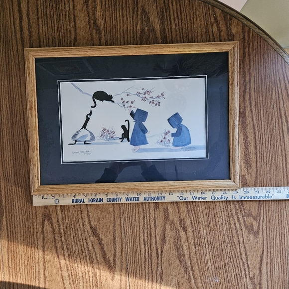 Vtg DIANE GRAEBNER Spring Beauties Numbered Signed AMISH Girls Dogs Cat Tree - Picture 2 of 5